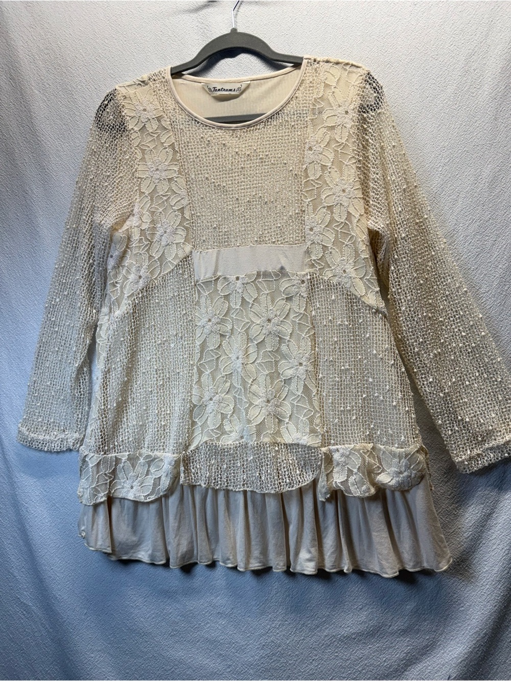 Mid Evil Renaissance Tunic Top Sz M   Victorian Boho Lace Details Tiered Ruffles